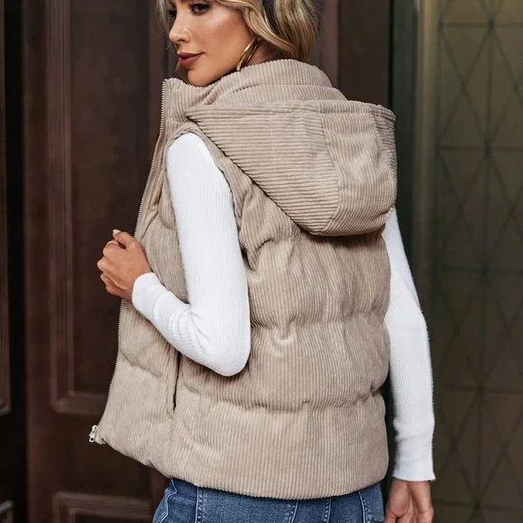 Apricot Casual Womens Zip Up Hooded Vest Puffer Coat - Picture 5 of 5